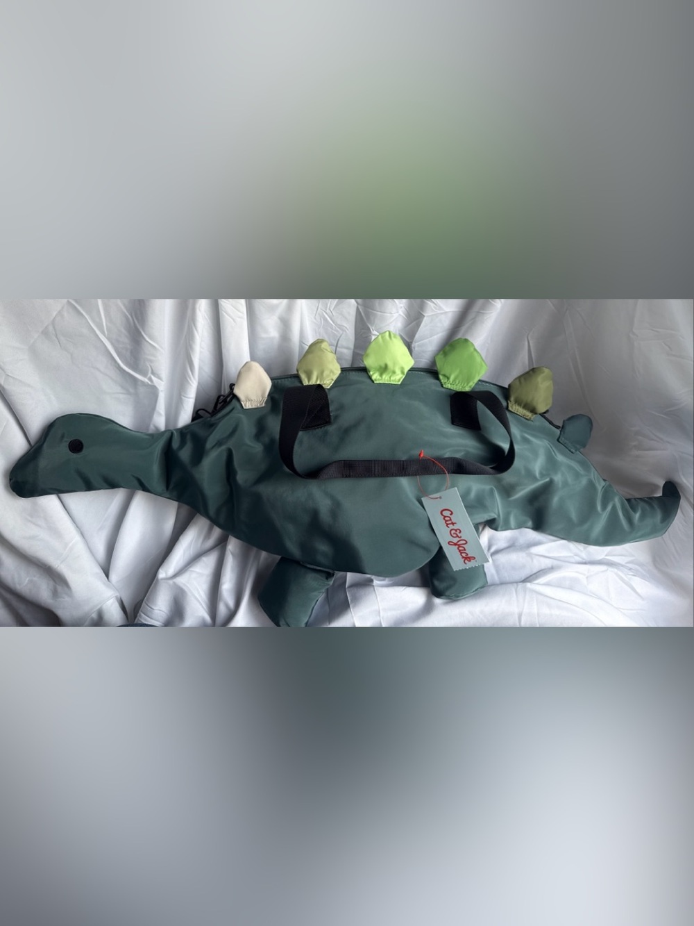 Cat & Jack Dinosaur Duffel Kids OS Green Solid Novelty 2024 Polyester Travel Bag